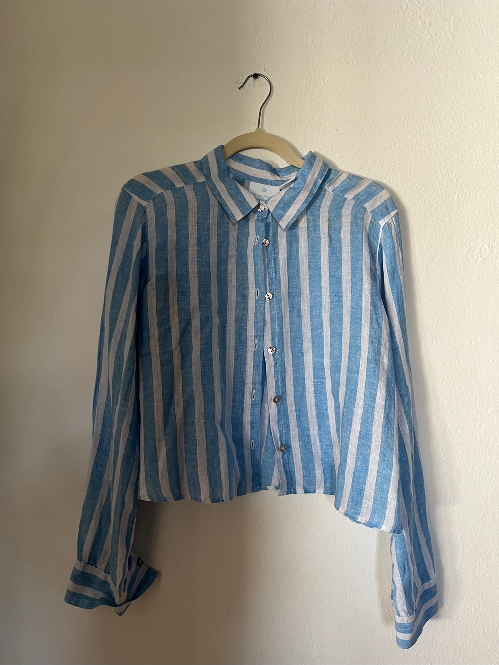 Cynthia Rowley Blue & White Vertical Stripe Button-Down Shirt
